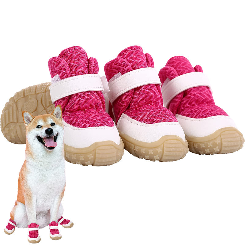 MAZORT Breathable Dog Shoes Mesh Pet Boots with Adjustable Strap and Anti-Slip Sole Puppy Paw Protectors for Small Dogs 4pcs 35#: 1.4" x 1.2" (L x W) rose red - PawsPlanet Australia