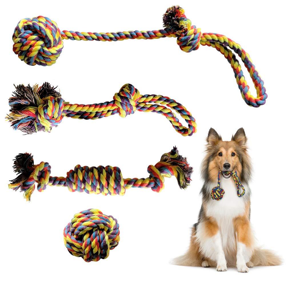 Dog Rope Toys for Aggressive Chewers,Small Medium Dog Chew Toys-4 Pack-Cotton Rope Toys,Puppy Teething Toys Cotton Rope for Chewing,Interactive Play,Tug and Teeth Cleaning - PawsPlanet Australia