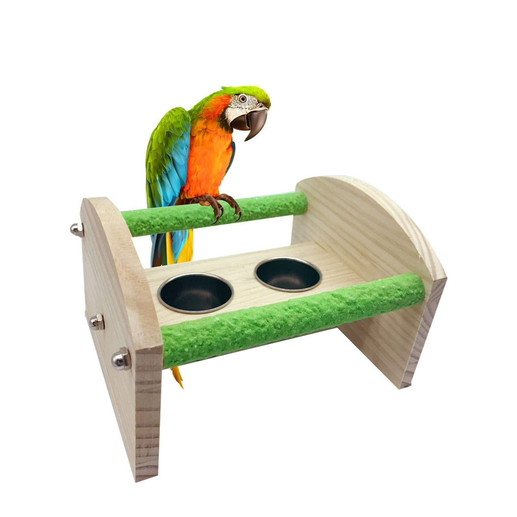 Tfwadmx Parrot Wood Stand Grinding Perch with Feeder Cups Sanded Playstand Training Toy Cage Accessories for Small Bird Cockatiels Conures Parakeets Finch - PawsPlanet Australia