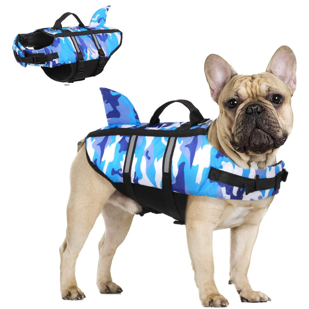 Letsqk Dog Life Jacket Ripstop Fin Shark Flotation Lifesaver Vests with Rescue Handle and High Buoyancy for Small Medium Large Dogs, Pet Safety Swimsuit Preserver for Swimming Pool Beach, Blue, XS X-Small - PawsPlanet Australia