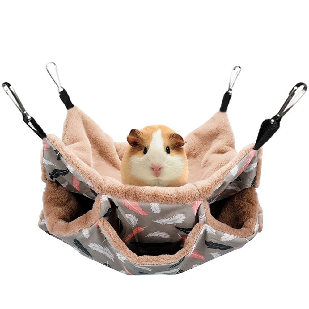 Small Pet Cage Hammock, 3 Tier Hanging Bed for Small Animals Pet Cage Hammock Accessories Bedding Chinchilla Parrot Sugar Glider Ferrets Rat Hamster Rat Playing Sleeping (13.38x 13.38, Brown-3) 13.38x 13.38 - PawsPlanet Australia