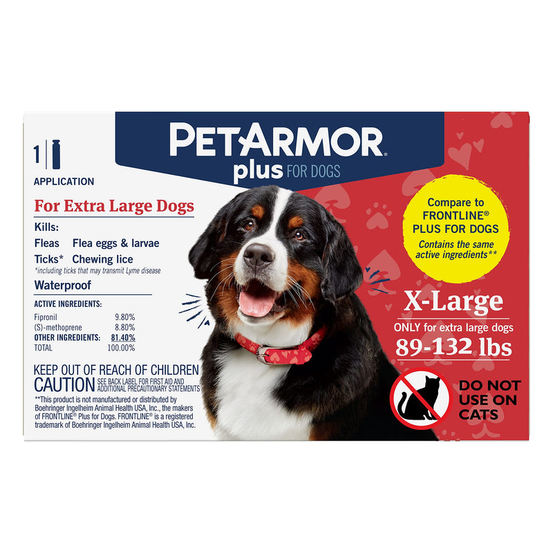 PetArmor Plus Flea & Tick Prevention for Dogs, Waterproof Topical, Kills Fleas, Flea Eggs, Flea Larvae, Ticks, and Chewing Lice, Fast Acting & Long Lasting, Compare to Leading Brand, Various Sizes 89-132lbs 1 count - PawsPlanet Australia