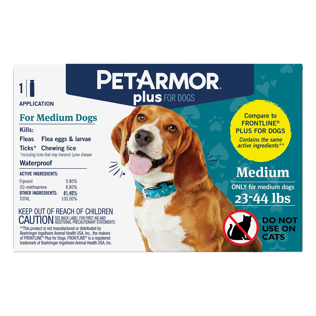 PetArmor Plus Flea & Tick Prevention for Dogs, Waterproof Topical, Kills Fleas, Flea Eggs, Flea Larvae, Ticks, and Chewing Lice, Fast Acting & Long Lasting, Compare to Leading Brand, Various Sizes 23-44lbs 1 count - PawsPlanet Australia