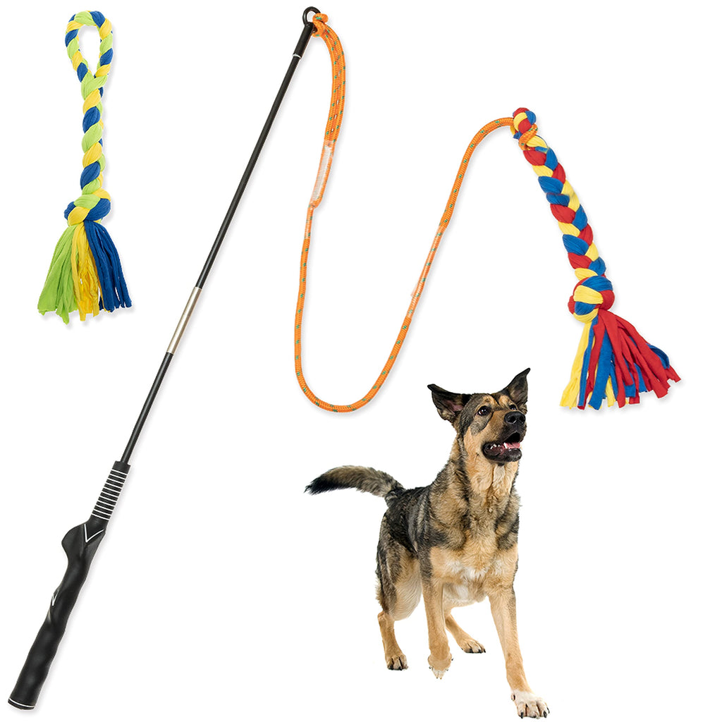 ADCSUITZ Interactive Dog Toy - Training & Exercise & Tug of War Dog Toys Outdoor Fun for Small, Medium, Large Dogs - Dog Teaser Wand Flirt Pole with 3.2 ft Dog Durability Cord and 2 pcs Dog Rope Toys - PawsPlanet Australia