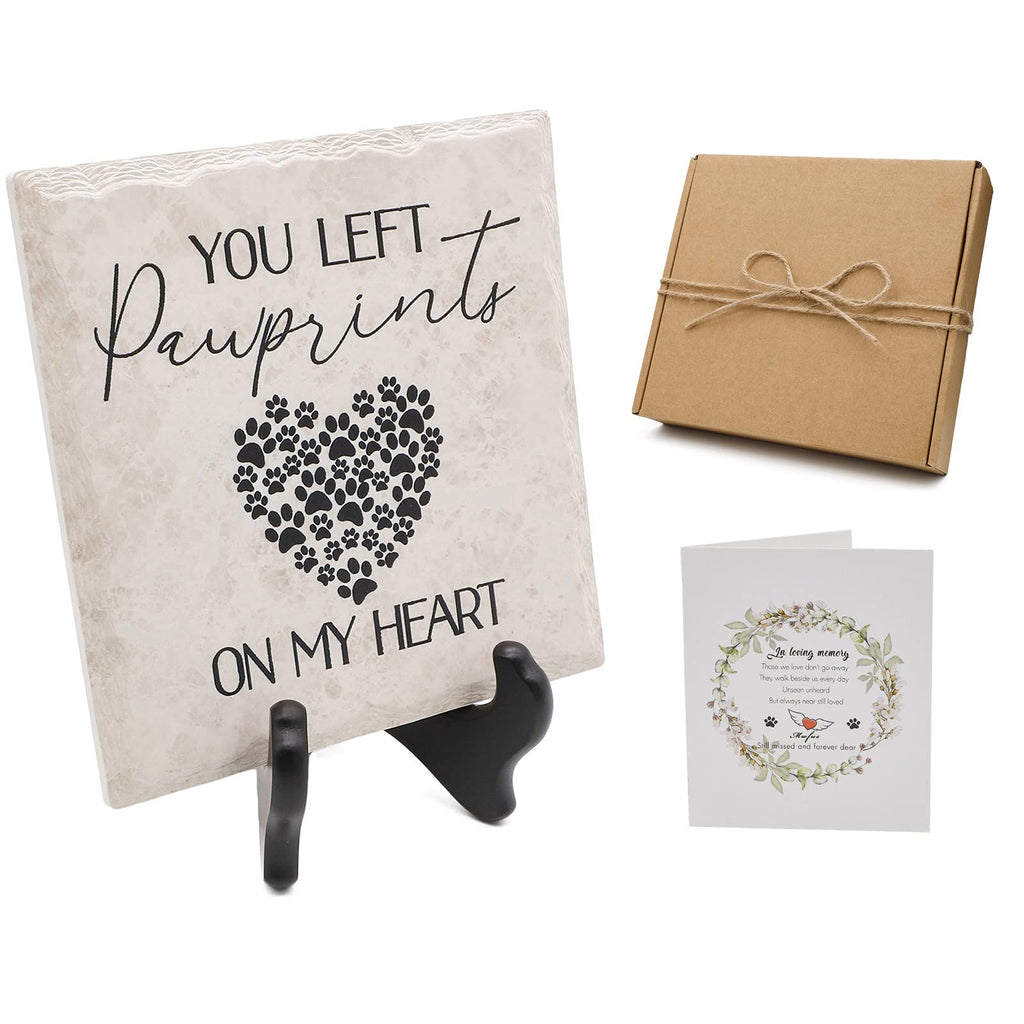 You Left Pawprints On My Heart Memorial Tile with Wooden Stand, Pet Loss Gifts, Pet Memorial Plaque Sign for Loss of Dog or Cat Sympathy Gifts, Dog Memorial Gifts, Pet Remembrance Gift - PawsPlanet Australia