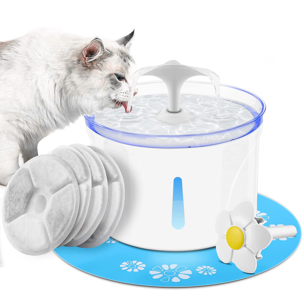 Cat Fountain, 2.5L LED Automatic Pet Drinking Fountain Dry-Tolerant Dog Water Dispenser with 4 Filters, 2 Spouts and 1 Silicone Mat, Provide Fresh Water for Cats and Small to Medium Dogs - PawsPlanet Australia