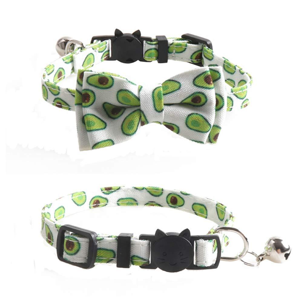 FEimaX Cat Collar , Summer Fruit Series Adjustable Cat Collars with Bow Tie , Removable Festival Gift Cat Collars - Soft &Comfy , for Small Medium Pets (Avocado) Avocado - PawsPlanet Australia