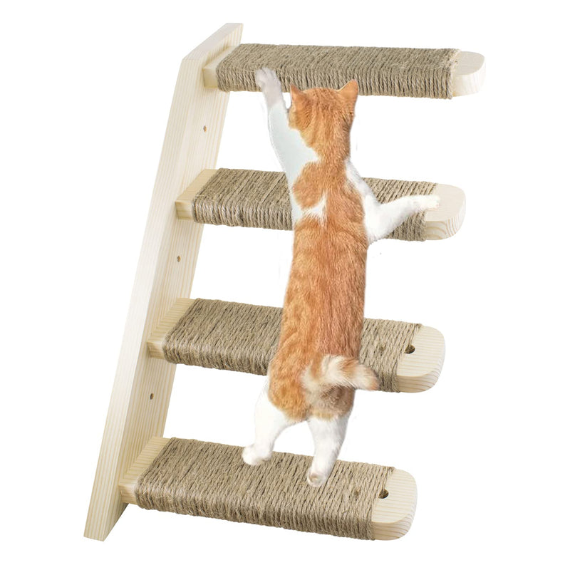 Cat Four Steps Stairway Wooden Stairs Wall Mounted, Pet Furniture Ladder Climber Shelf Perch with Jute Twine for Cat’s Scratching & Climbing & Jumping - PawsPlanet Australia