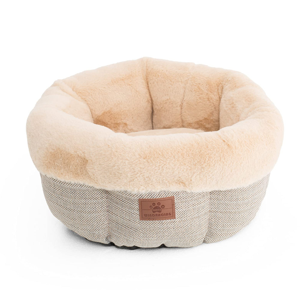 Cat Beds for Indoor Cats Small Dog Bed Cuddler Dog Bed Calming Dog Bed Donut Soft Anxiety Cozy Pet Bed Puppy Beds for Small Medium Dogs Washable Round in Grey Color WINDRACING PET Beige - Crown Shape Cat Bed - PawsPlanet Australia