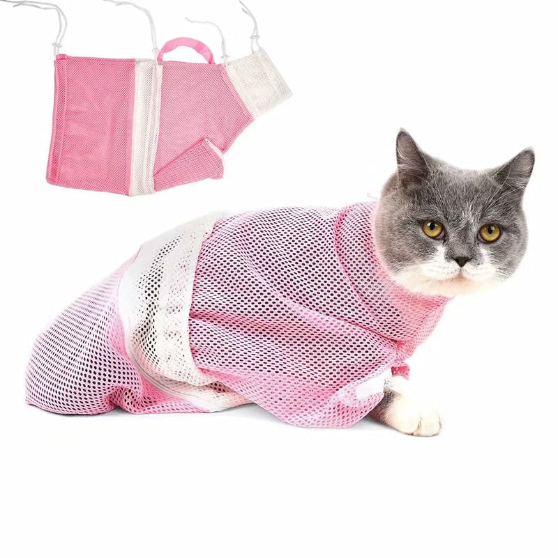 U/C Cat Bathing Bag, Cat Shower Net Bag, Cat Cleaning Shower Bag- Adjustable Anti-Bite and Anti-Scratch Restraint Cat Grooming Bag for Bathing, Nail Trimming, Ears Clean, Keep Pet Calm PIink - PawsPlanet Australia