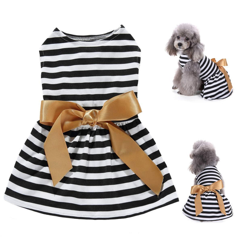 LKEX Dog Dresses Girl Shirt Pet Black and White Stripe Princess Doggie Skirt Party Birthday Cat Apparel for Small/Medium Dogs Spring Summer Sundress XS X-Small - PawsPlanet Australia