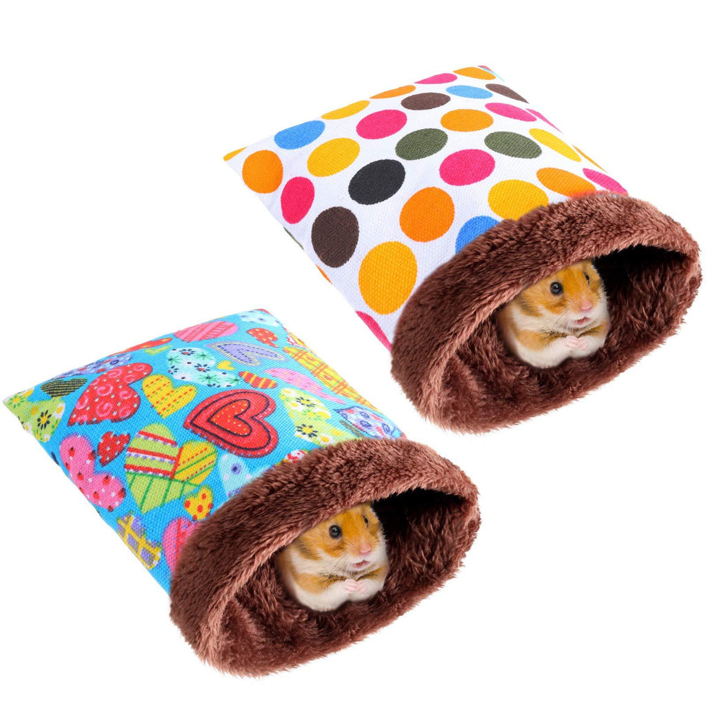 2 Pieces Hamster Sleeping Bag Rat Hamster House Bed Small Pet Nest Hideout Pouch Small Animal Sleep Bed Winter Sack Cage Nest Bed for Guinea Pig Squirrel Ferret Chinchilla (Heart Pattern, Dot Pattern) Heart Pattern, Dot Pattern - PawsPlanet Australia