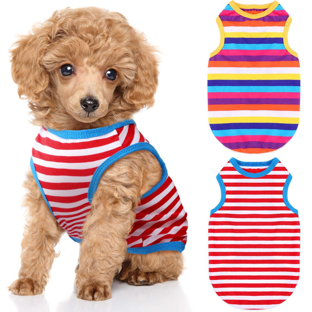 2 Pieces Dog Rainbow Stripe Shirts Pet Clothes Soft Puppy Summer T-Shirts Comfortable Dog Striped Shirts Breathable Dog Vest Dog Outfit for Dogs Cats Puppy (Bright Pattern, Small) Bright Pattern - PawsPlanet Australia