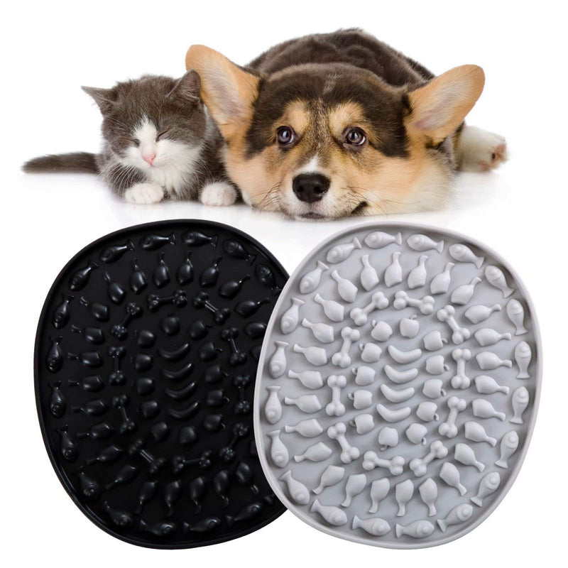 Dog Slow Feeder Mat - Relieve Anxiety and Help Dogs and Cats to Concentrate, Fun Alternative to a Slow Feed Dog Bowl, Dog Puzzle with Suction Cups, Healthy Feeder for Pet Showers(2 PCS Grey & Black) Black and Gray - PawsPlanet Australia