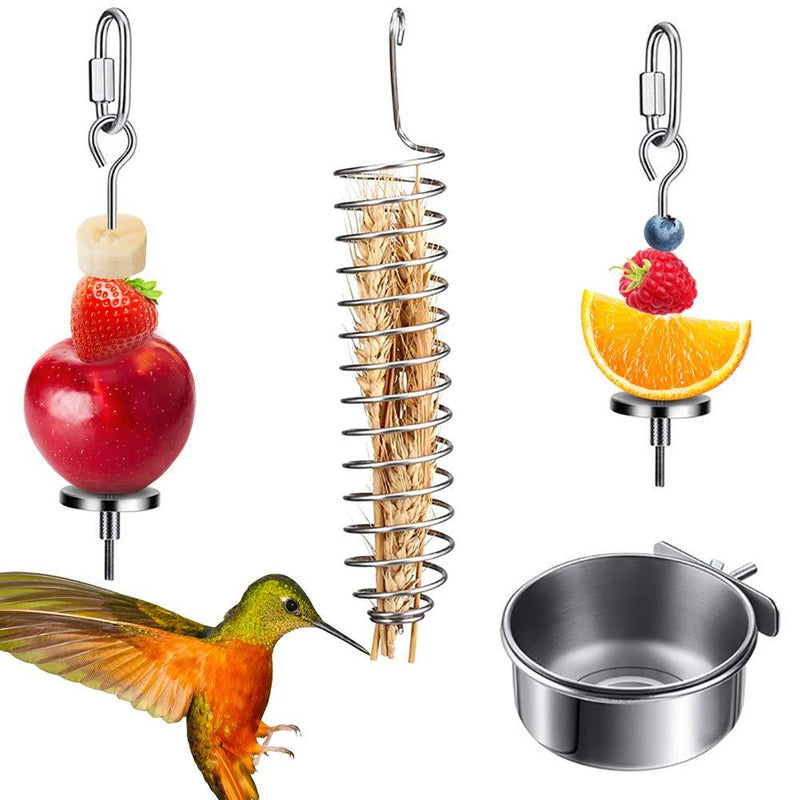ACETOP Bird Food Holder, 4 Pieces Food Holder for Birds Stainless Steel Food Holder for Bird Cage Foraging Toys Parrot Hanging Vegetable Fruit Feeder for Cages Small Animals - PawsPlanet Australia