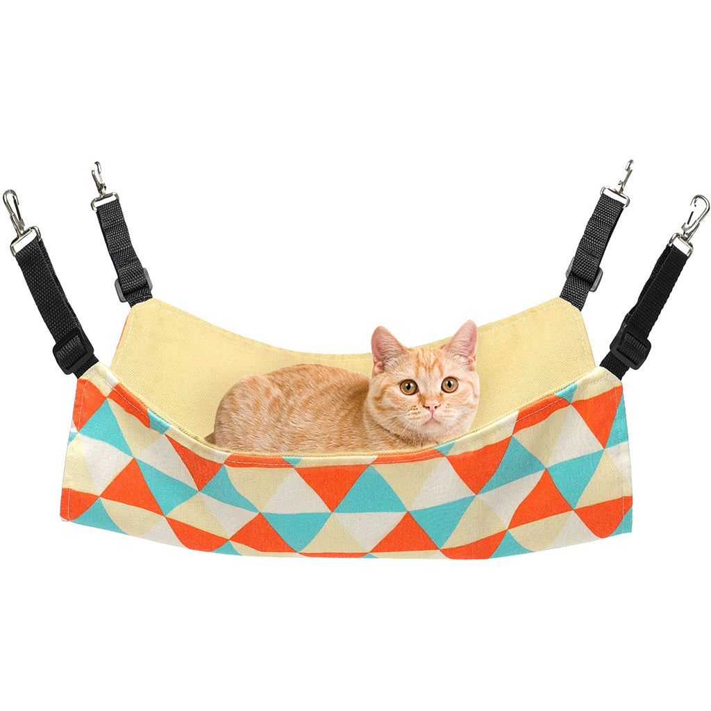 Petmolico Cat Hanging Hammock Bed, Pet Cage Hammock Adjustable Strap and Reversible Double-Sided Hammock for Cats/Kitten/Puppy/Small Dogs/Rabbits/Other Small Animals, Orange Triangle, Small - PawsPlanet Australia
