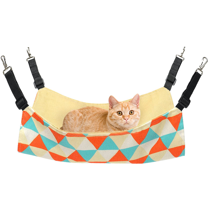 Petmolico Cat Hanging Hammock Bed, Pet Cage Hammock Adjustable Strap and Reversible Double-Sided Hammock for Cats/Kitten/Puppy/Small Dogs/Rabbits/Other Small Animals, Orange Triangle, Small - PawsPlanet Australia