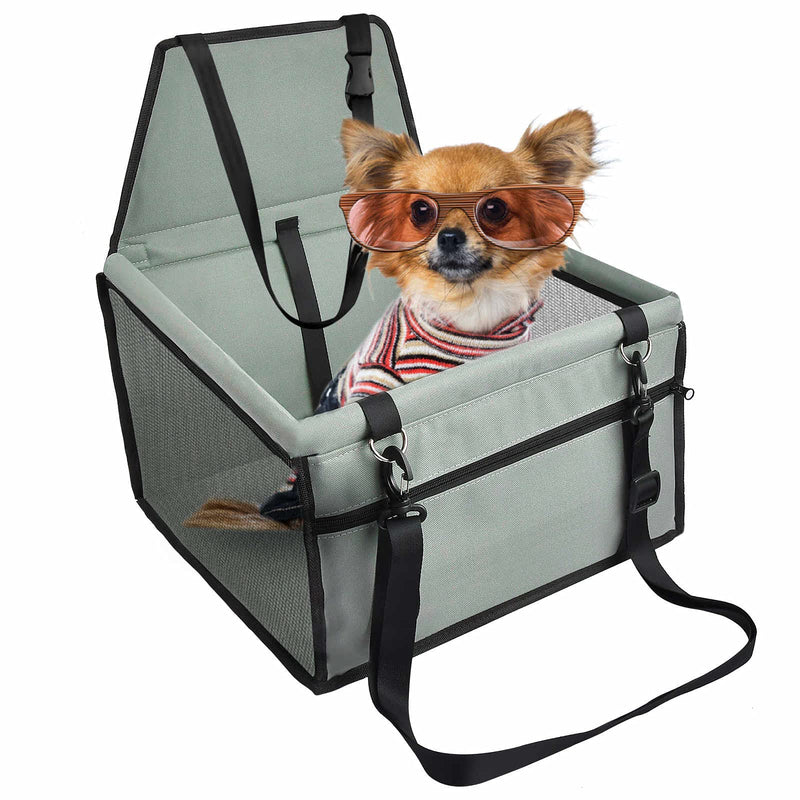 White Gray Dog Car Seat Upgrade Deluxe Washable Portable Pet Car Booster Seat Travel Carrier Cage with Clip-On Safety Leash for Small Medium Doggie Cat up to 30lbs - PawsPlanet Australia