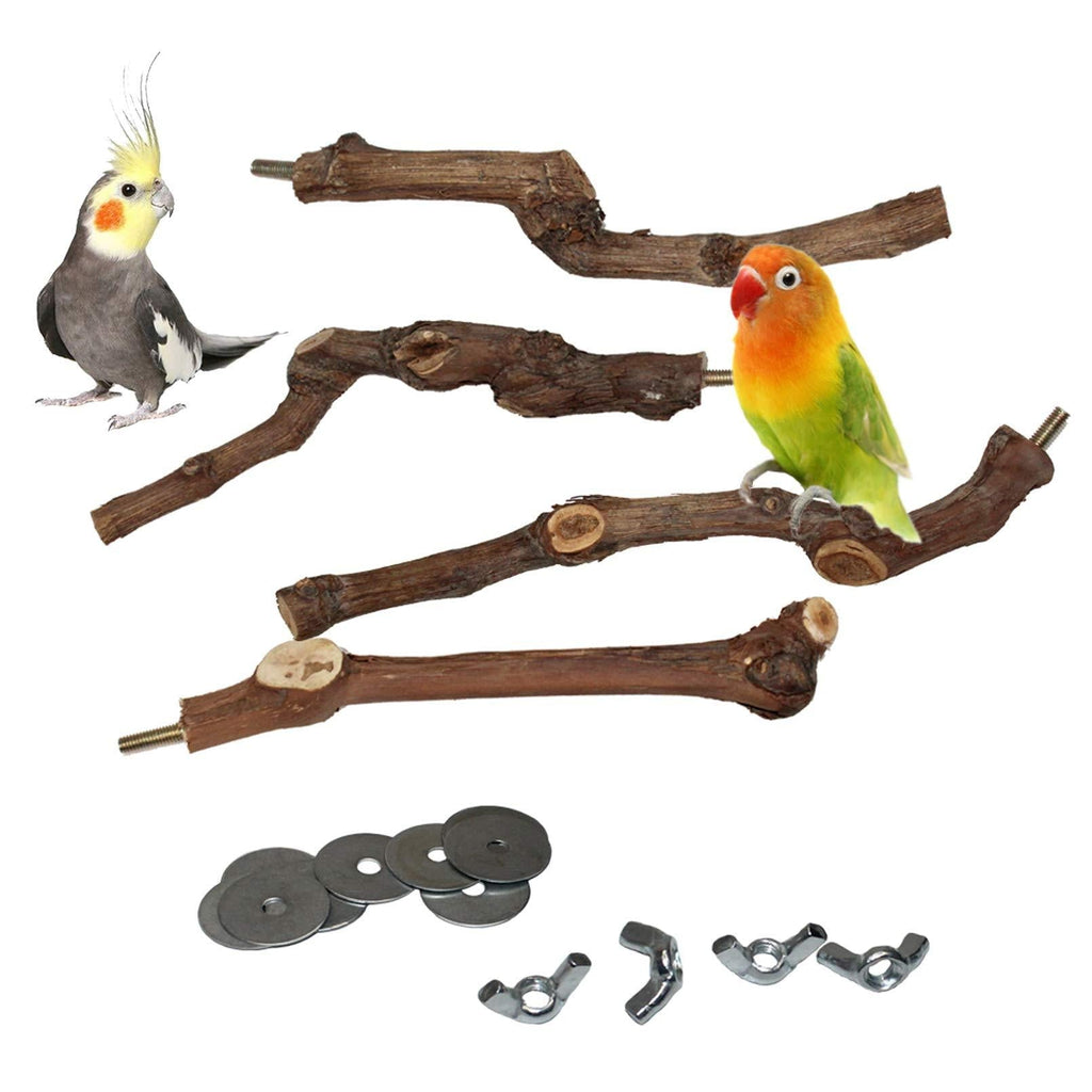 PINVNBY Natural Wood Parrot Stand Perch Bird Stand Wild Grape Stick Grinding Paw Climbing Branches Toy Cage Accessories for Parakeet,Lovebirds,Budgies,Cockatiels and Finches(4 Pcs) - PawsPlanet Australia