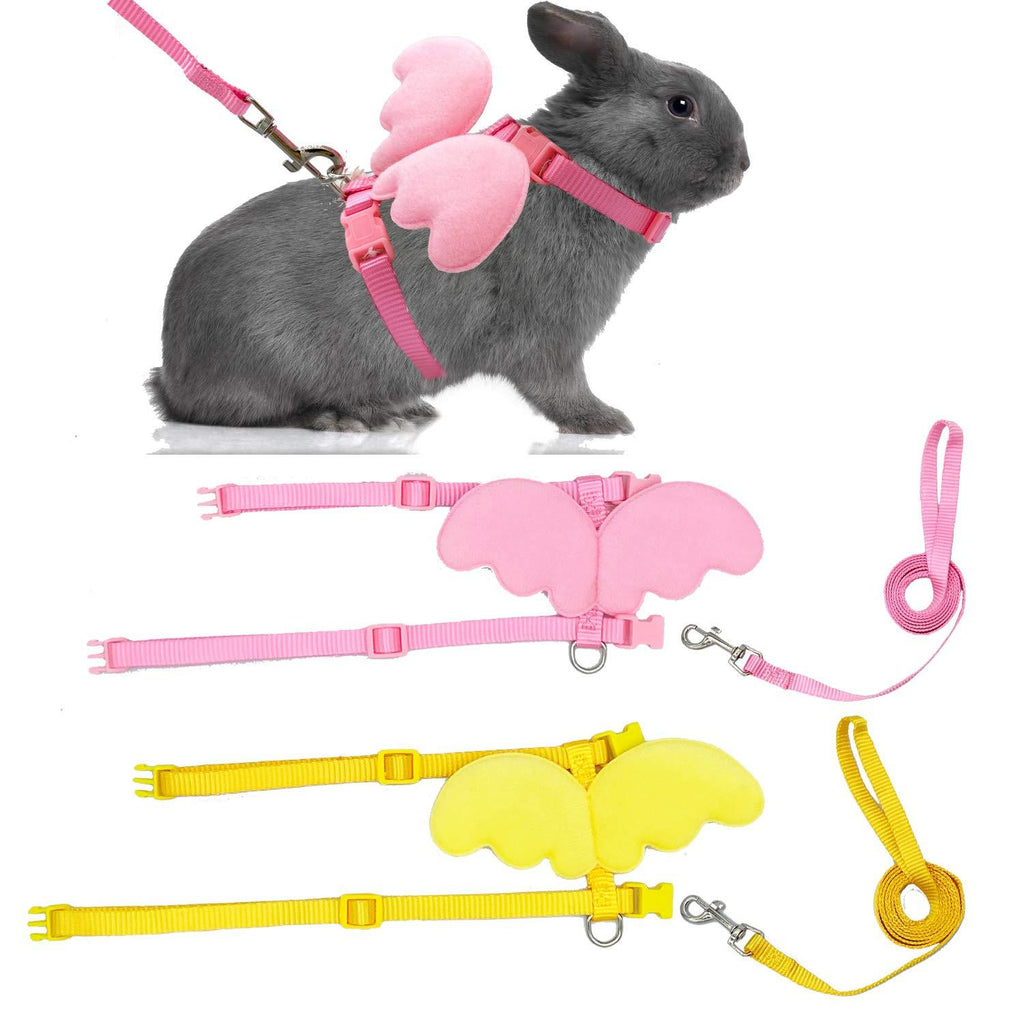 ROZJOVU Rabbit Adjustable Harness with Leash Bunny Collar for Safety Walk Running Jogging Pet Supplies and Accessories for Samll Bunny, Cat, Kitten,Ferret, Puppy and Other Small Pet Animals,2 Pack Pink+Yellow - PawsPlanet Australia