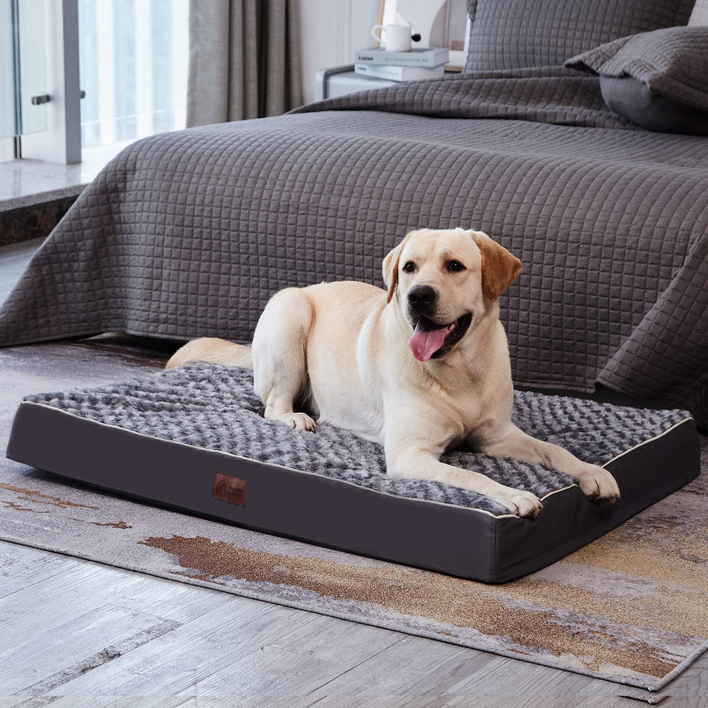 Western Home Orthopedic Dog Bed for Medium, Large Dogs, Chew Proof Large Dog Bed with Soft Rose Plush, Egg Foam Crate Pet Bed Mat with Removable Washable Cover, Grey - PawsPlanet Australia