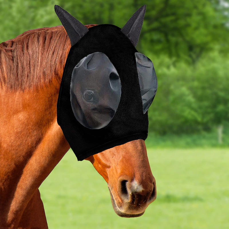 Horses Fly Mask with Long Ears, Protect Horses Eyes with Breathable and Soft Mesh Horse Black - PawsPlanet Australia
