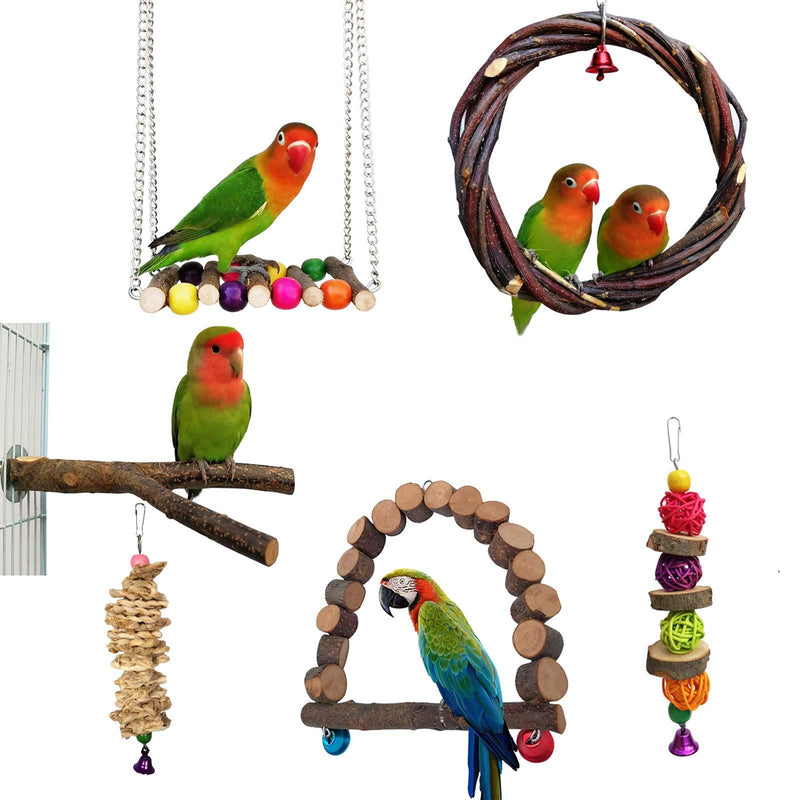 CAILOS Bird Swing Toys,6 Pcs Parakeet Toys Chew Set, Bird Perch Swing, Bird Hanging Bell Perches, Hammock Wooden Branches Stands for Small Parakeets - PawsPlanet Australia