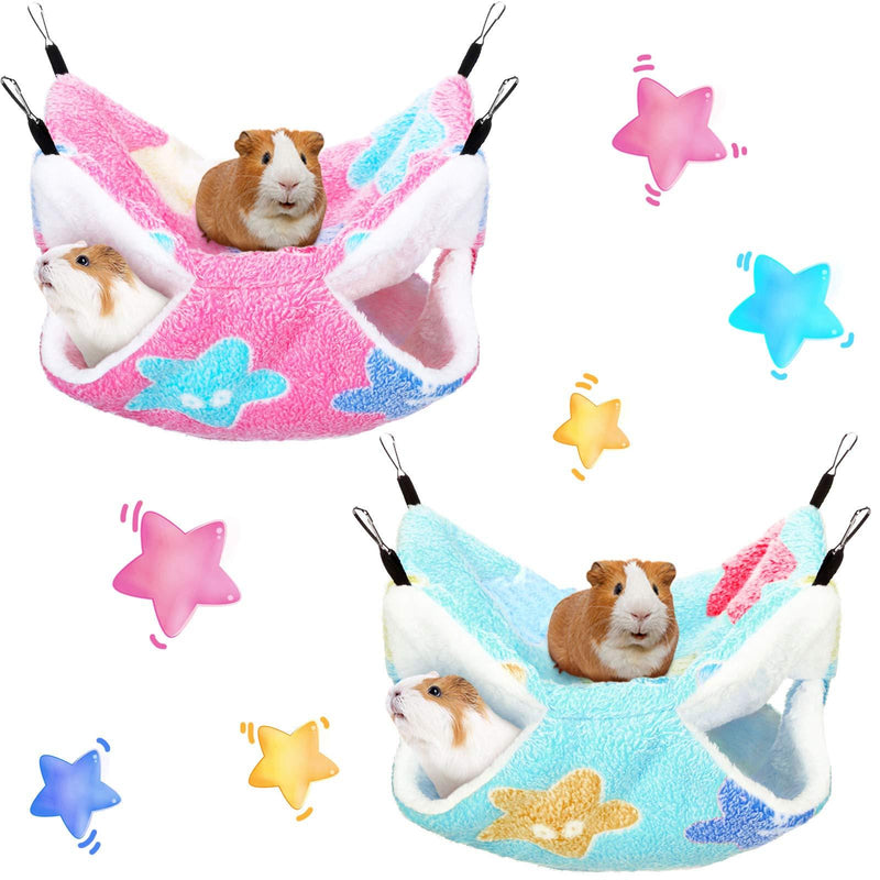 2 Pieces Guinea Pig Rat Hammock Guinea Pig Hamster Ferret Hanging Hammock Toys Bed for Small Animals Chinchilla Parrot Sugar Glider Ferret Squirrel Playing Blue, Pink Starfish Pattern - PawsPlanet Australia