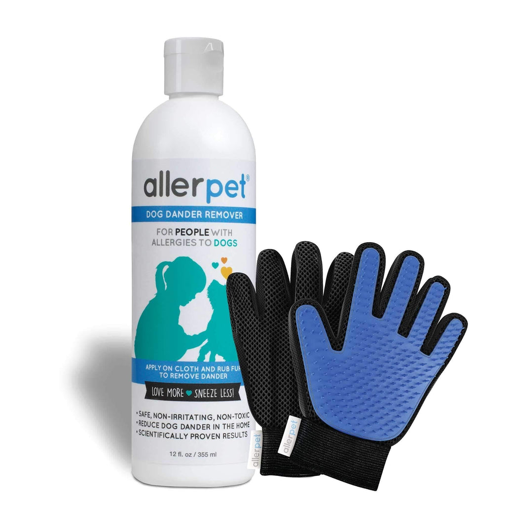 Allerpet Dog Allergy Relief w/Free Pair of Grooming Gloves - Best Pet Dander Remover for Allergens - for Canine Dry Skin Treatment - Good for Fur & Skin - (12oz) - PawsPlanet Australia