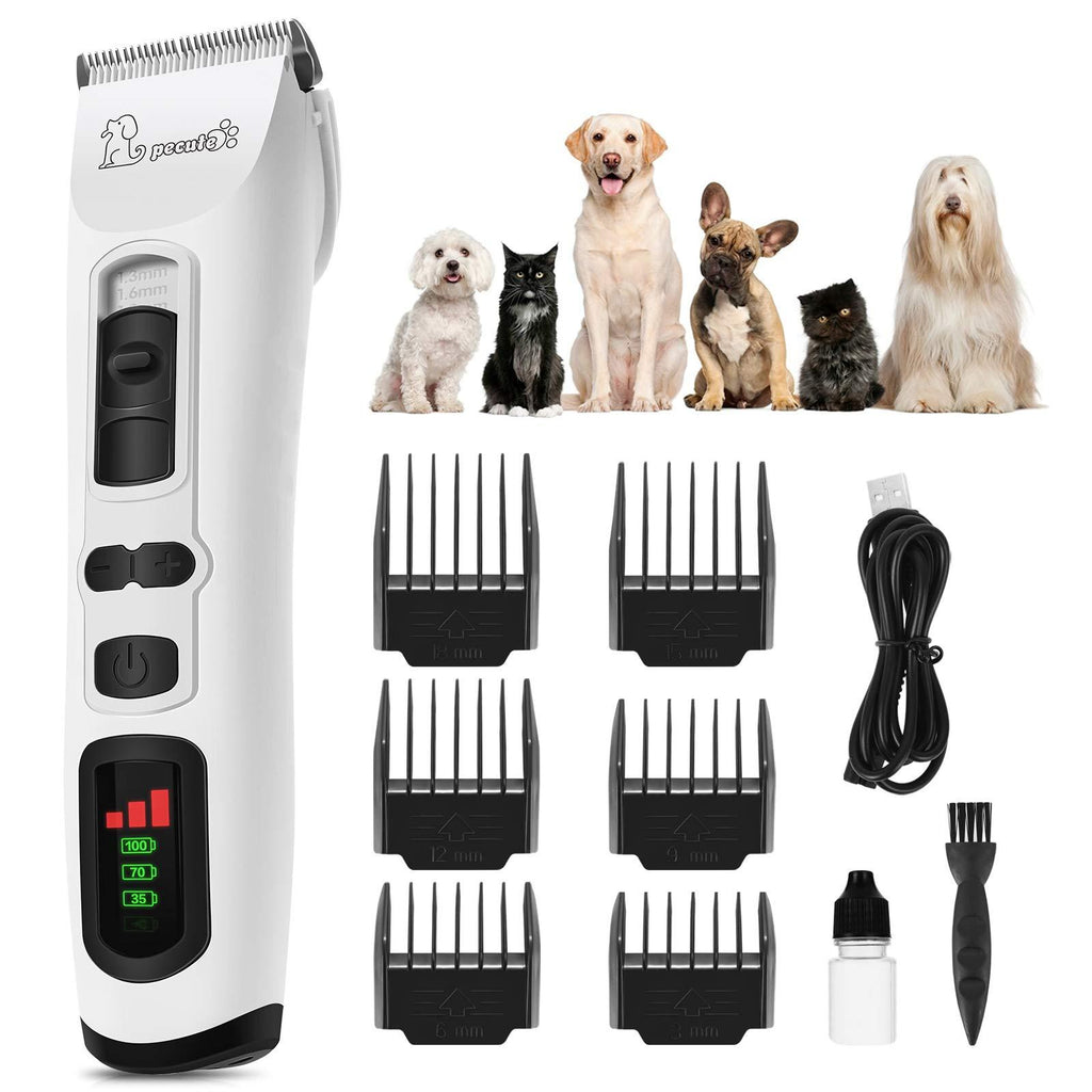 Pecute Dog Clippers Rechargeable Pet Clippers - LCD Display, 60 DB Ultra-Quiet Hair Clippers Set with 4h Work Time, Dog Trimmer Cordless Pet Grooming Tool Dog Hair Trimmer for Dogs Cats Pets Upgraded White-3 Speeds - PawsPlanet Australia