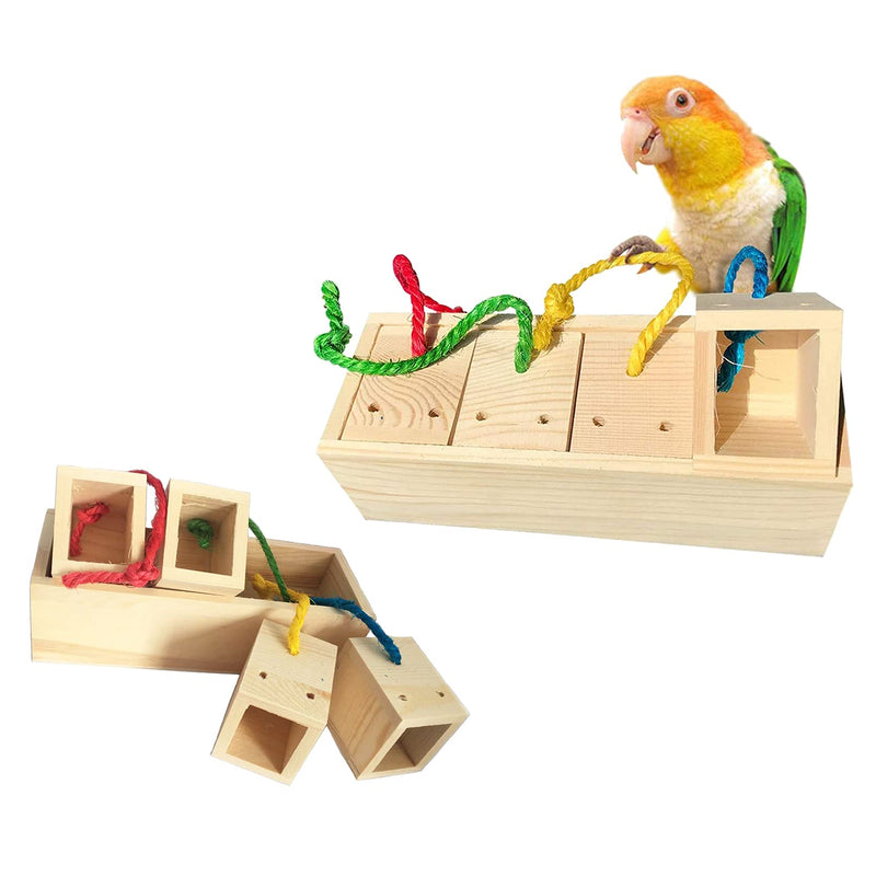 kathson Foraging Toys for Parrots Wooden Bird Foraging Feeder 2 Pcs Intelligence Toys Colors Identify Food Box or Medium and Large Parrots Sun Conures Caique Cockatoo Macaws - PawsPlanet Australia