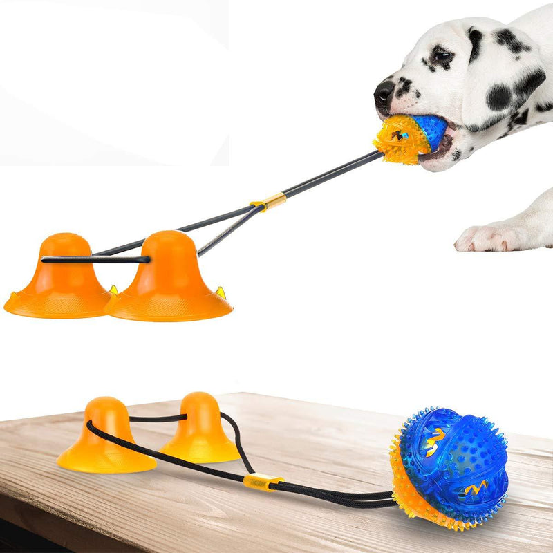 CHARMINER Suction Cup Dog Toy, Dog Rope Ball Pull Toy with Double Suction Cup, Multifunction Molar Bite Toy Tug of War for Aggressive Chewers and Toothbrush (Orange) - PawsPlanet Australia