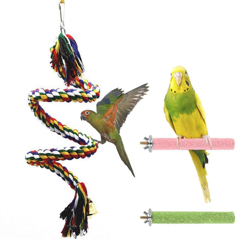 ZORNEPA Bird Perch Stand Bird Rope Perch Bird Toys, for Parakeets Cockatiels, Conures, Macaws, Lovebirds, Finches Bird Cage Accessories (3 Pcs) - PawsPlanet Australia