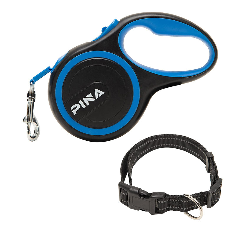 PINA Retractable Dog Leash, 26ft Dog Leash for Small Medium Large Dogs Up to 110lbs, 360° Tangle-Free Strong Reflective Nylon Tape, with Anti-Slip Handle, One-Handed Brake, Pause, Lock 16FT Black Blue - PawsPlanet Australia