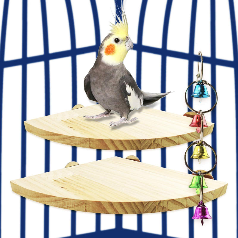 2 Pieces Bird Perch Platform Stand with Bell Wood Perch Bird Playground Exercise Toy Hamster Rest Platform and Training Toy for Parakeet Gerbil, Cockatiel, Conure, Budgie, Rat Mouse, Chinchilla - PawsPlanet Australia