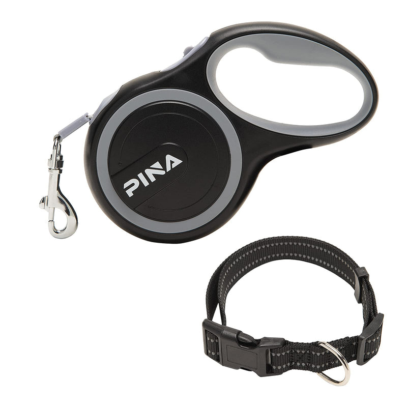 PINA Retractable Dog Leash, 26ft Dog Leash for Small Medium Large Dogs Up to 110lbs, 360° Tangle-Free Strong Reflective Nylon Tape, with Anti-Slip Handle, One-Handed Brake, Pause, Lock 16FT Black Gray - PawsPlanet Australia