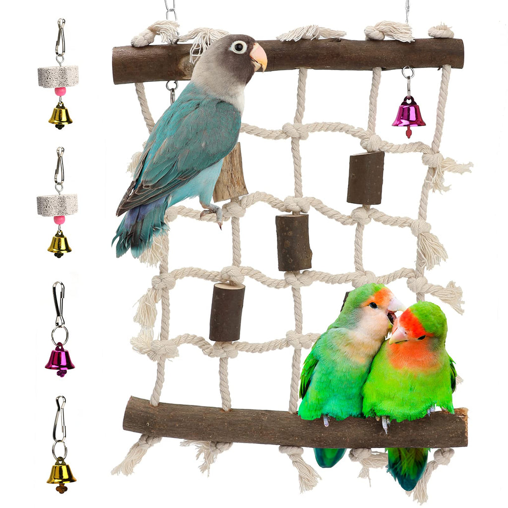 Laelr Bird Parrot Toys Ladders Swing Chewing Toys, Hanging Pet Bird Cage Accessories, Bird Rope Wooden Ladder for Small Parakeets, Cockatiels, Budgies, Conures, Love Birds, Finches - PawsPlanet Australia