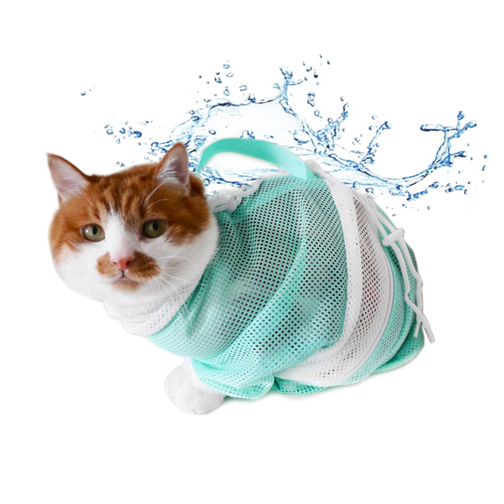 SUCIMI Cat Bathing Bag Adjustable Breathable Mesh Anti Bite & Anti-Scratch Grooming Bag for Kitty Puppy Bathing Injecting Examining Nail Trimming Pink - PawsPlanet Australia