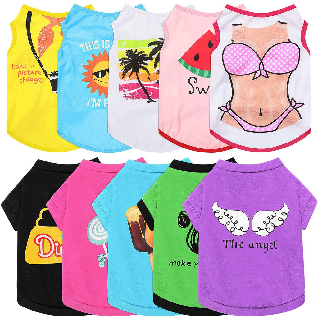 10 Pieces Pet Dog Shirts Printed Puppy Sweatshirt Cartoon Pet Summer Breathable T-Shirt Cute Dog Clothing Cotton Dog Apparel for Pet Dog Puppy (Bikinis, Lollipops, Ice Cream, Footprints, Wings, S) Bikinis, Lollipops, Ice Cream, Footprints, Wings Small - PawsPlanet Australia