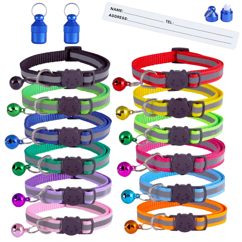 Extodry 14 Pack Reflective-Breakaway Cat Collars with Bells,Safety Buckle Kitten Collar,with Name Tag,Adjustable,Ideal for Girl Male Cats, Pet Supplies,Stuff,Accessories(12 Colors & 2 ID Tags) 12 Colors&2 Blue ID Tags - PawsPlanet Australia