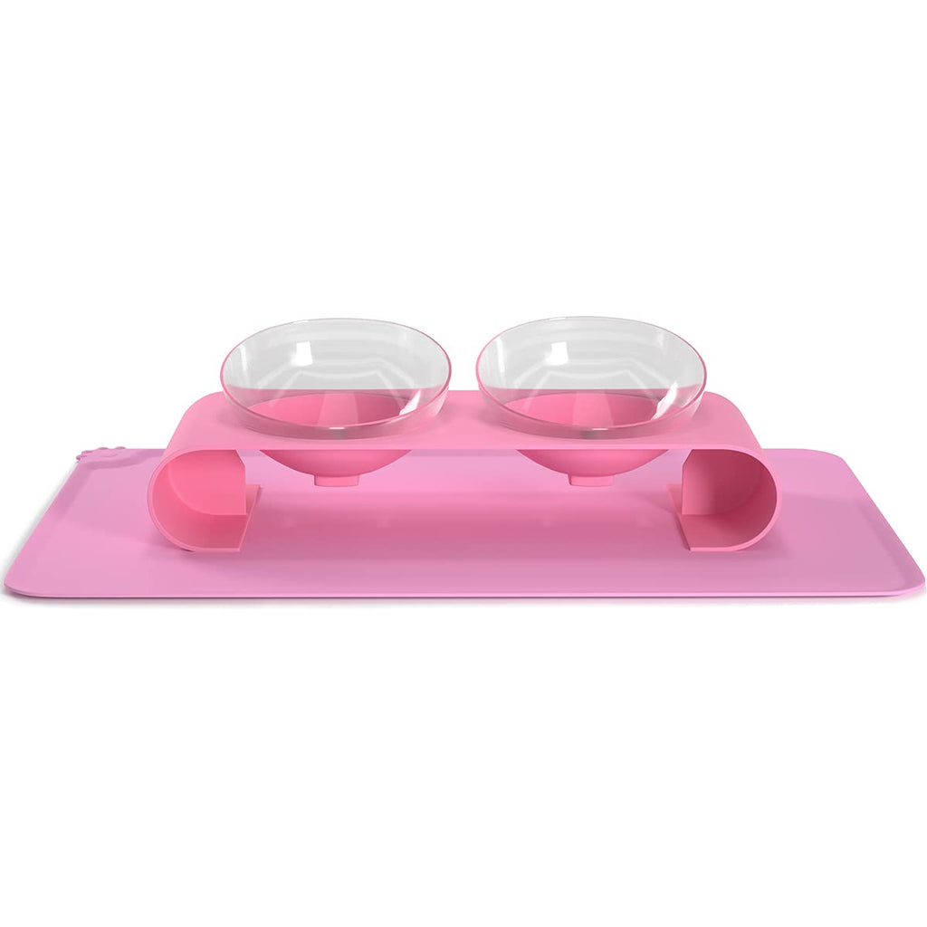 Pantula Cat Bowls Elevated Cat Bowl Magnetic 0-15° Raised Double Cat Bowl Tilted Food Water Bowl Angled Cat Food Bowl for Kitten Feeding Cat Dish with Food Mat(Pink) Pink - PawsPlanet Australia