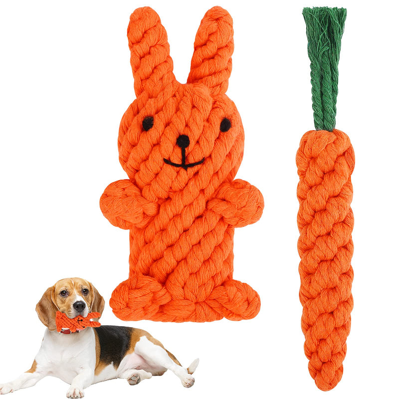 Ruisita Puppy Boredom Rope Toy Cotton Natural Teeth Cleaning Chew Rope Dogs Ball Knot Training Toy Cotton Rope Dog Toys Pet Teeth Training Toys Orange Rabbit, Orange Carrot - PawsPlanet Australia