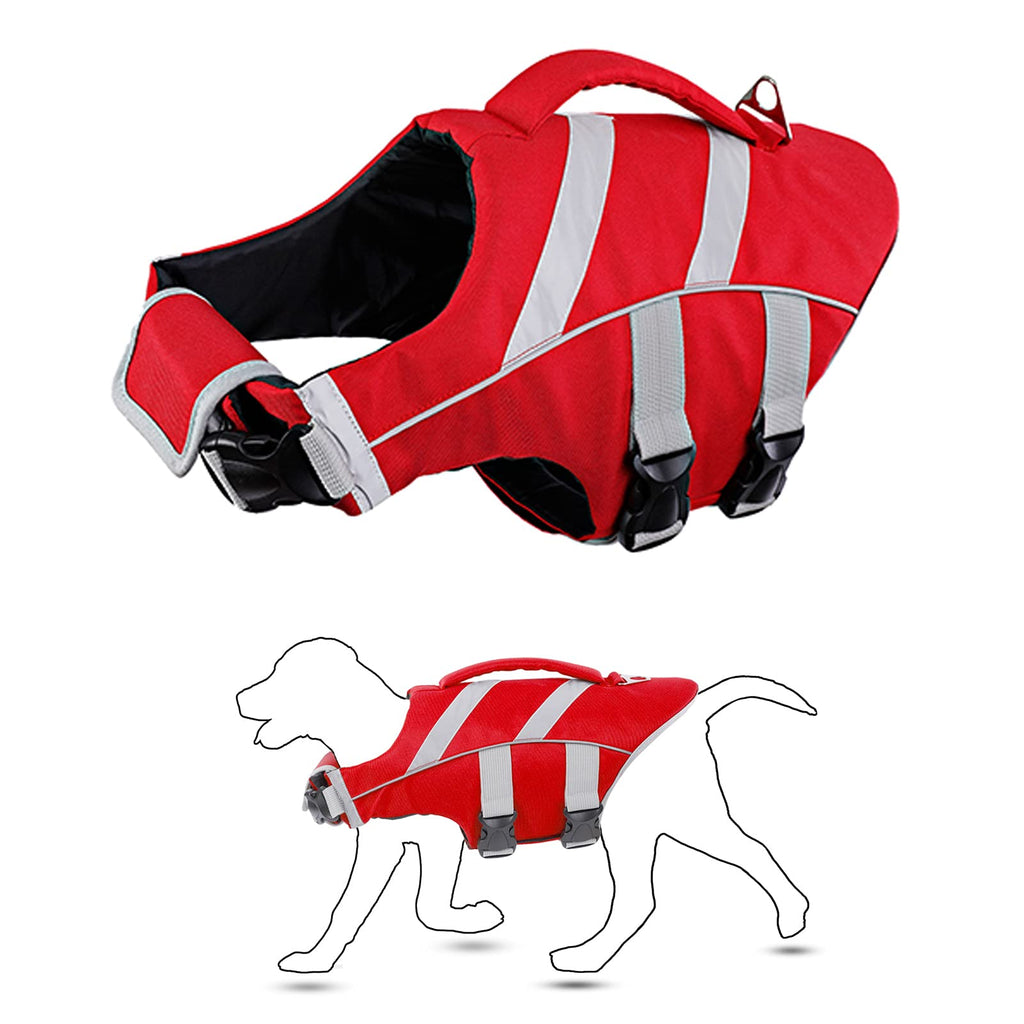 AOFITEE Dog Life Jacket Ripstop Dog Life Vest, Safety Pet Lifesaver Preserver with Reflective Stripes and Rescue Handle, Adjustable Dog Swimming Vest for Small Medium Large Dogs (Red XS) X-Small Red - PawsPlanet Australia