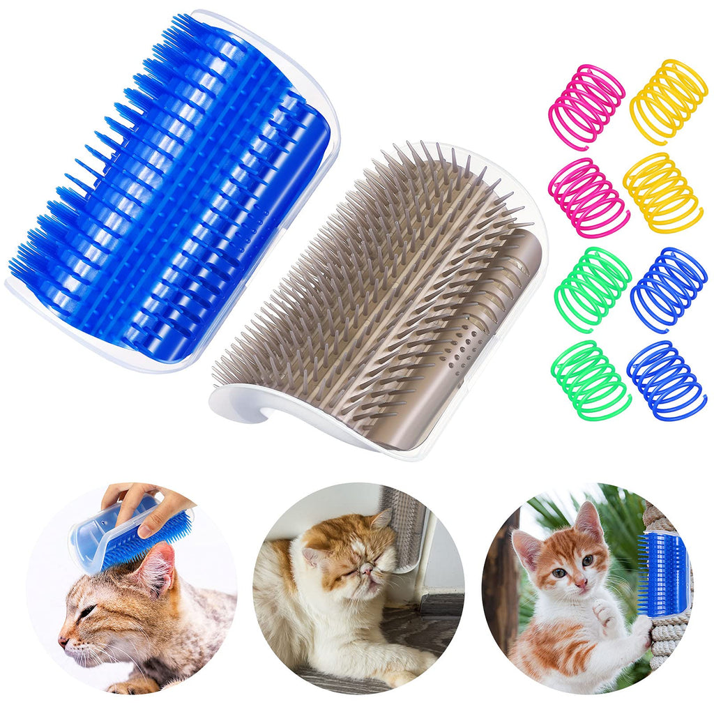 2 Pieces Cat Self Groomer and 8 Pieces Spring Cat Toys Cats Corner Massage Comb Kitten Grooming Massage Brush Tool Wall Corner Cat Scratcher Comb for Short Long Fur Cats Pets - PawsPlanet Australia