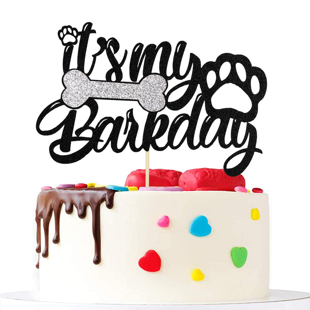 Artczlay It’s My Barkday cake top hat, black sparkling puppy birthday cake top hat, pet dog birthday cake decoration, pet dog birthday party decoration supplies - PawsPlanet Australia