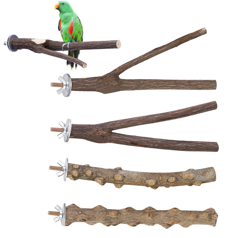 Filhome Bird Perch Stand Toy, Natural Wood Parrot Perch Bird Cage Branch Perch Accessories for Parakeets Cockatiels Conures Macaws Finches Love Birds 2*branches+2*double forks - PawsPlanet Australia