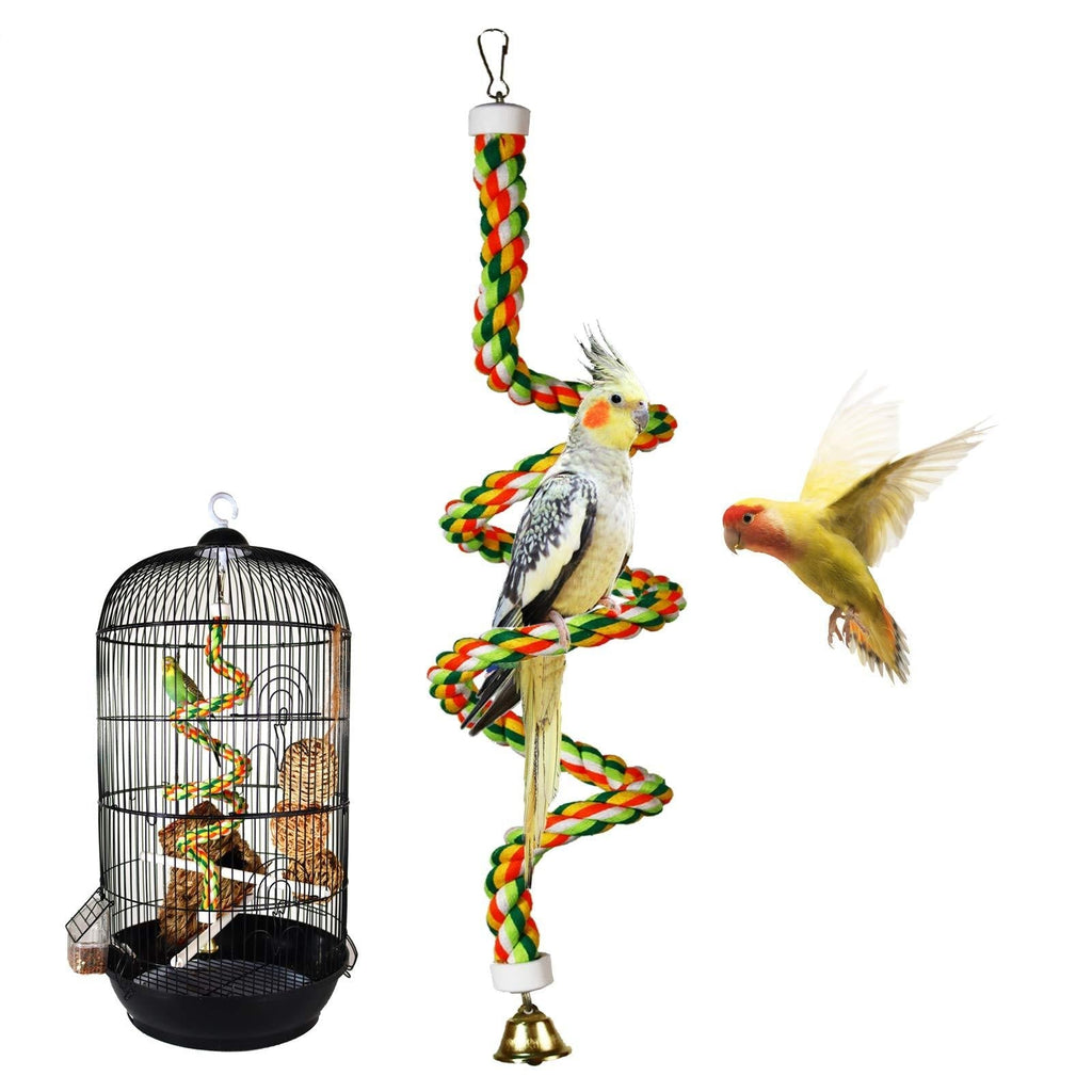 iLeson Bird Rope Perch Comfy Cotton Spiral Bungee Swing Climbing Standing Ladder for Bird Cage Parrot Toy with Bell - PawsPlanet Australia