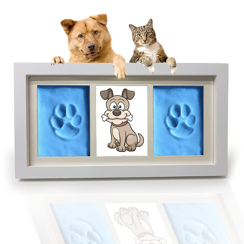 Pets4Luv Dog or Cat Paw Prints Pet Memorial Photo Frame 4x6 with Clay Impression Kit, Perfect Keepsake Picture Frame for Pet Lovers White/White Blue - PawsPlanet Australia