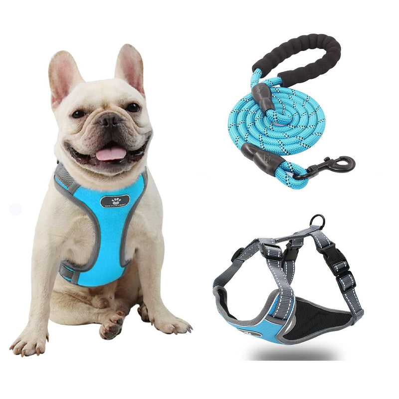 Dog Harness with Dog Leash, No Pull Pet Vest Harness, Adjustable Reflective Soft Padded Over Head Pet Harness with Easy Control Handle for Small Medium Large Dogs S(Neck 11-13 in/Chest 15-19 in) Blue - PawsPlanet Australia