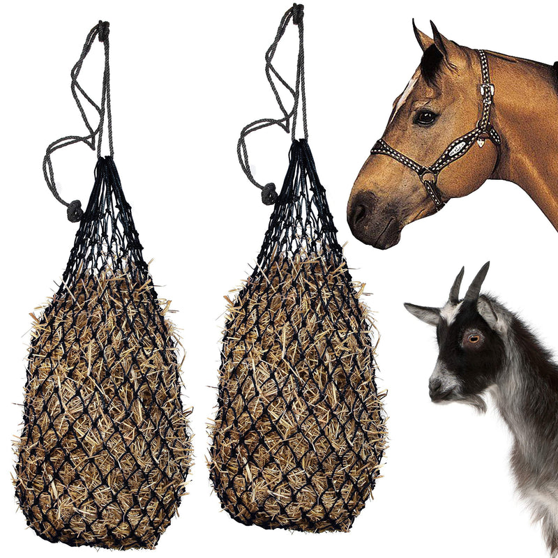 Majestic Ally 2 pcs Ultra Slow Feed 1.5"x1.5" Holes 40” Hay Net for Horses and livestocks, Nylon Rope Hanging, Adjustable Travel Feeder for Trailer and Stall, Simulates Grazing, Reduce Waste Black - PawsPlanet Australia